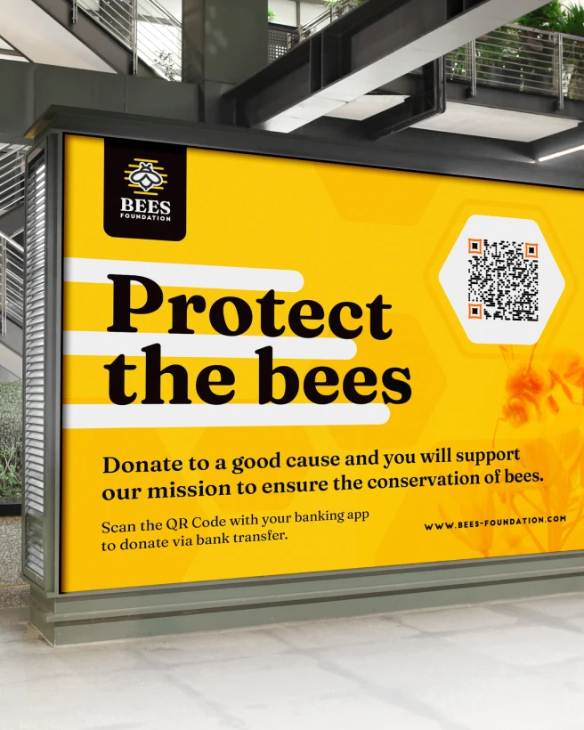 A large advertisement for a nonprofit encouraging readers to donate via QR Code.