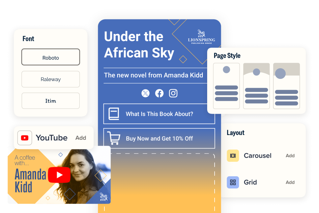 Bitly Pages author page example showing customization options