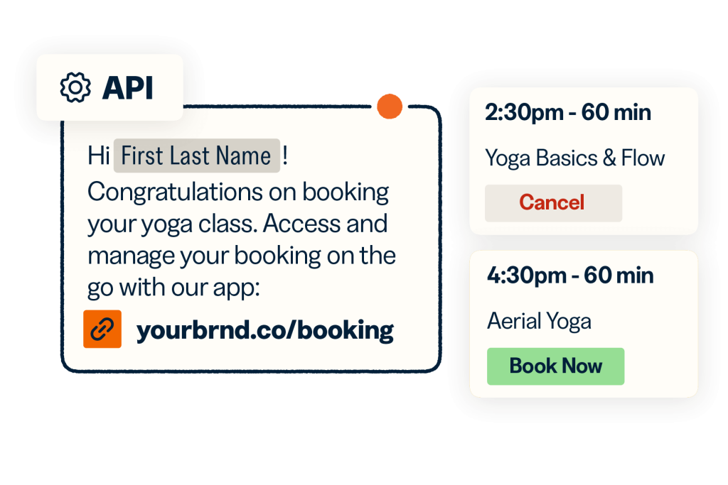 Yoga class booking confirmation with option to cancel or book