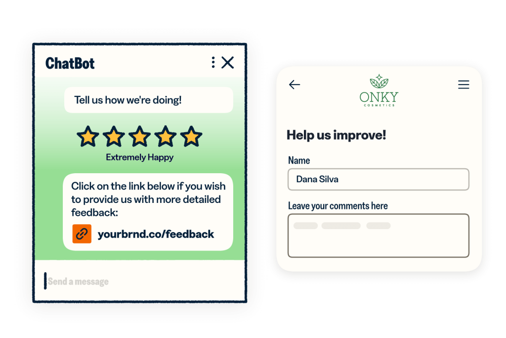 Chatbot with a Bitly short link for a customer feedback from