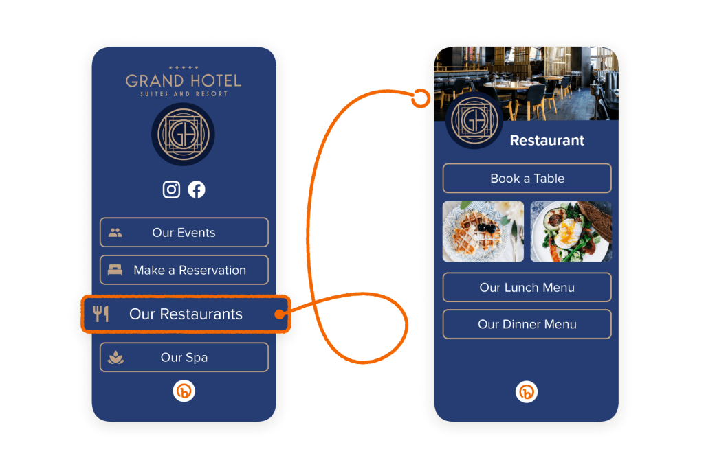 Link in bio page that links to a restaurant website