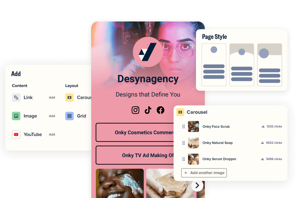 Link-in-bio and pages UI