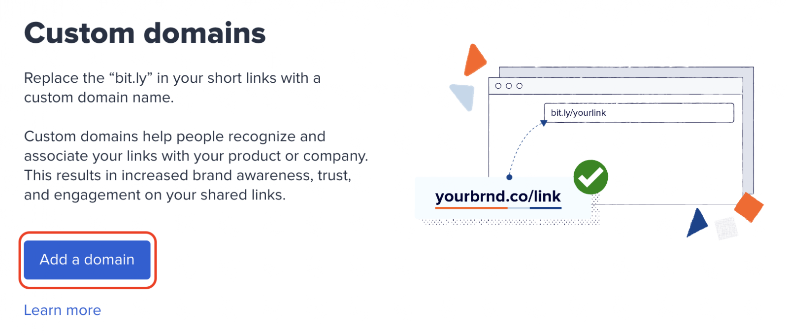 Adding a domain from the custom domain section