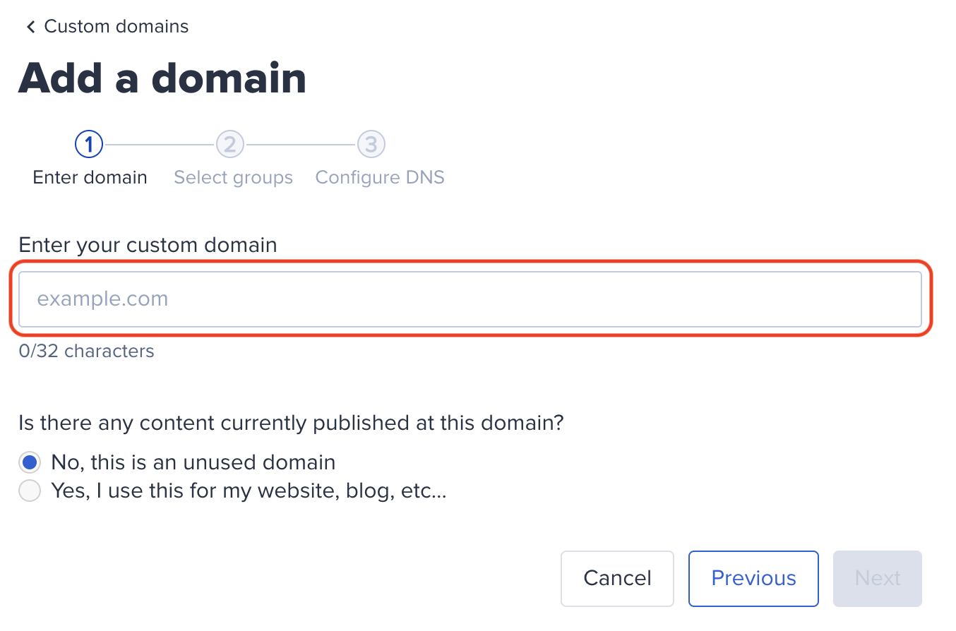 Providing details for new domain