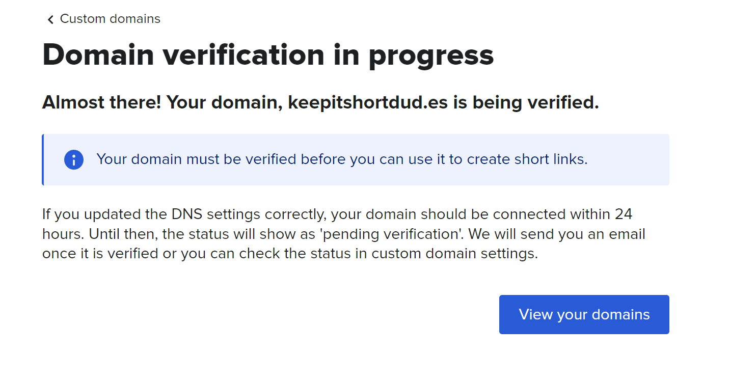 Verifying domain before creating branded links