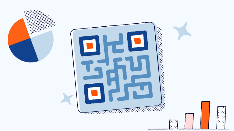 Large QR Code with a bar graph and pie chart