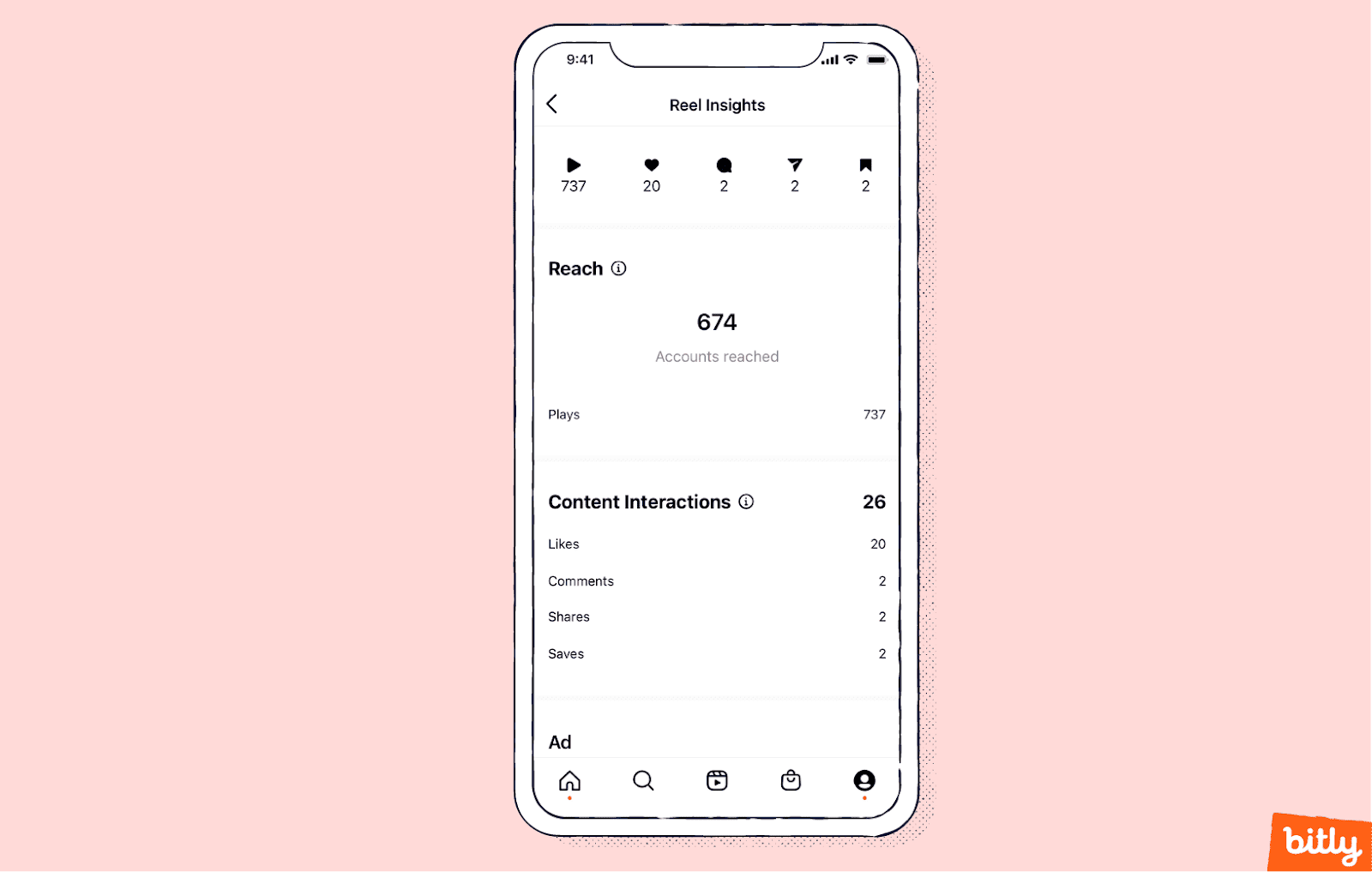 The reel insights page of Instagram analytics displayed on a smartphone.
