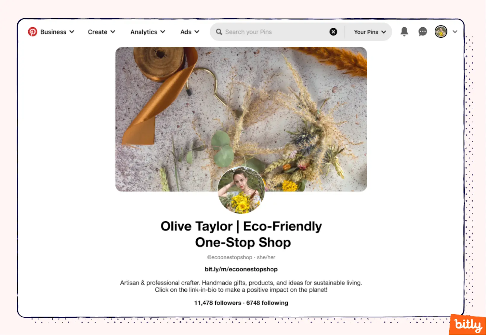 A screenshot of Olive Taylor's Pinterest bio