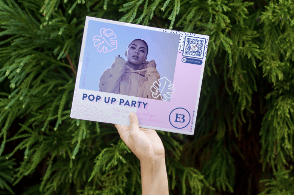 A QR Code flyer that gives the user some information about an upcoming pop up party for a popular beauty brand
