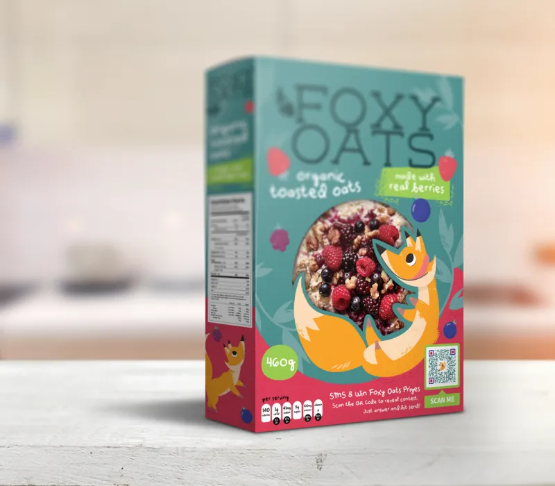 A QR Code on a cereal box