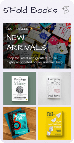 Example of a landing page created with Bitly Pages for a digital and physical bookstore promoting new arrivals.