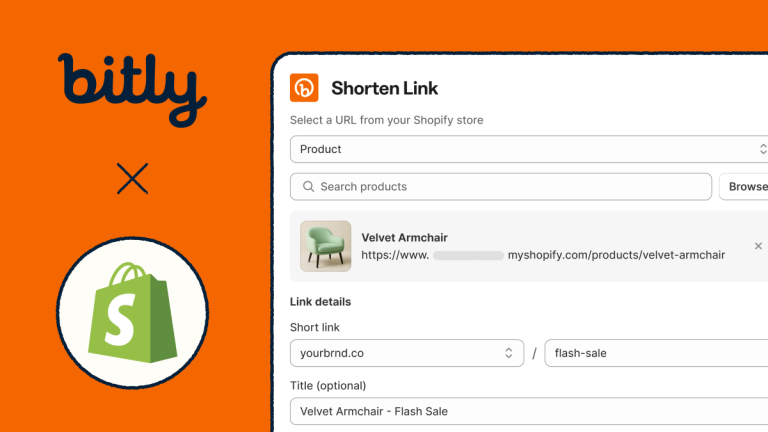 Bitly and Shopify integration with a view of the product