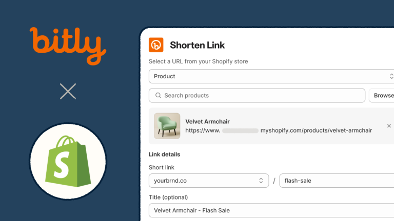 Screen within Shopify where Bitly integrates into the platform.