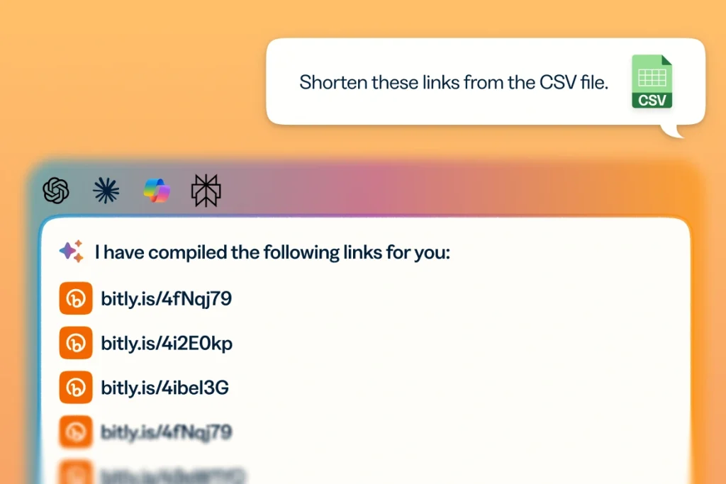 Paste a list of URLs into ChatGPT, Claude, Copilot, or Perplexity and ask Bitly to bulk shorten links for all of them.