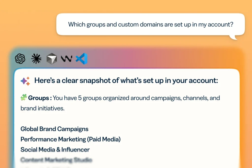 Filter your link list, check which groups and custom domains are set up in your account,