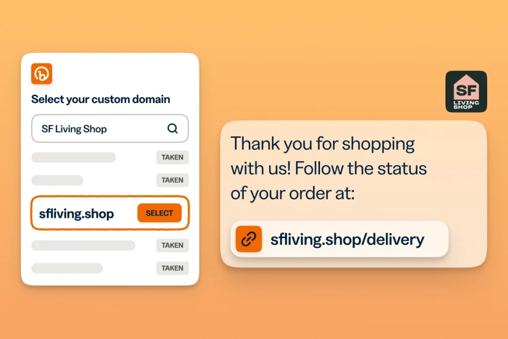 Options for a custom domain with an example of a branded link