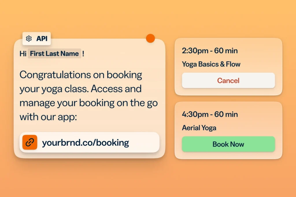 Yoga class booking confirmation with option to cancel or book