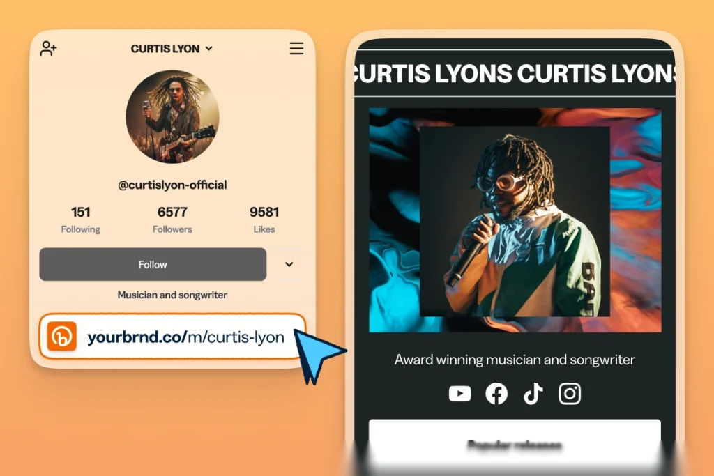 Short link in a social media bio that links to a custom landing page