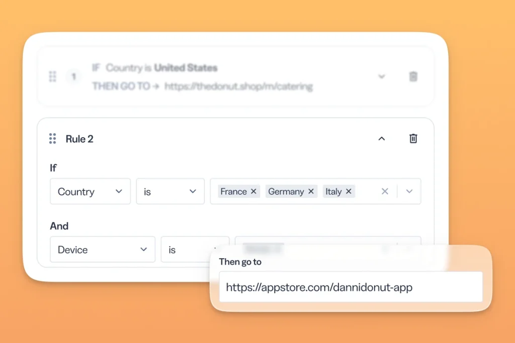 Dynamic routing lets you match the destination to how someone is connecting—sending mobile users to the app store while desktop users land on your full web experience.