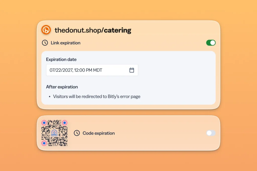 Time-limited campaigns shouldn't require manual cleanup. Set an expiration date on any link or QR Code and automatically redirect traffic to a fallback page once the campaign window closes.