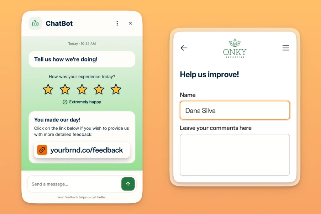 Chatbot with a Bitly short link for a customer feedback from