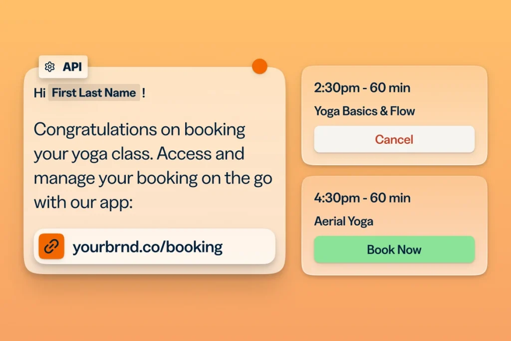 Yoga class booking confirmation with option to cancel or book