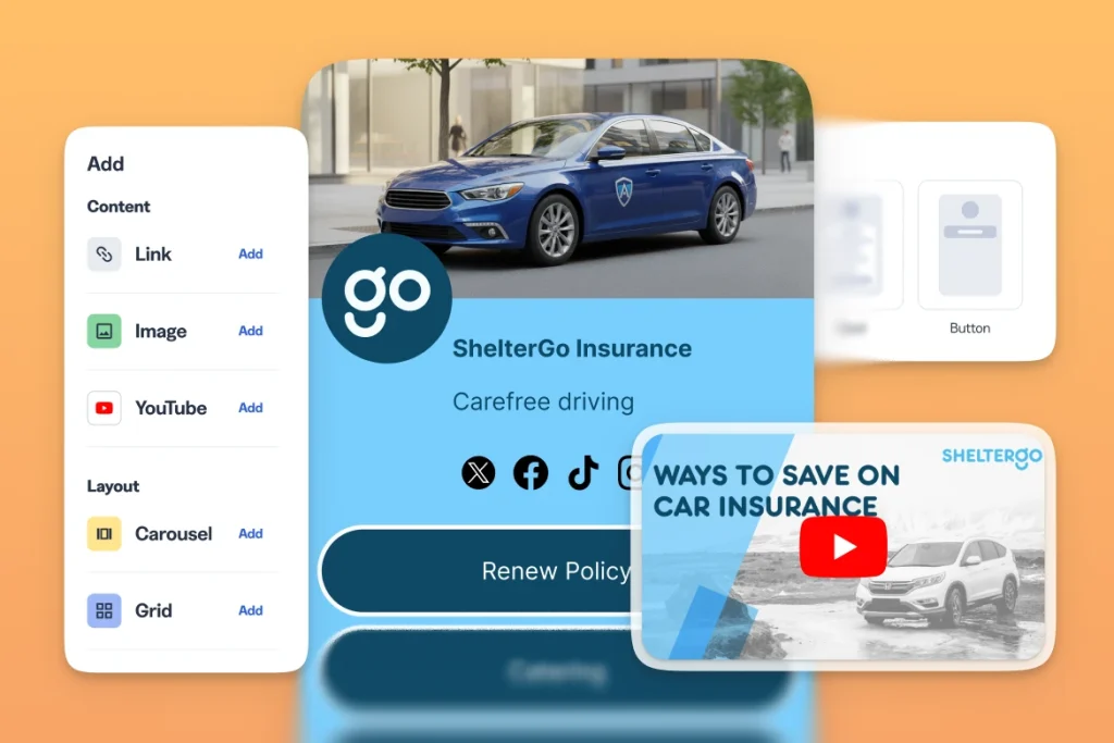 A company's Link-in-bio with examples of all the customization options around it