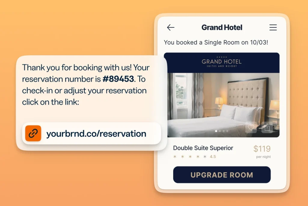 Text message with reservation update and short link
