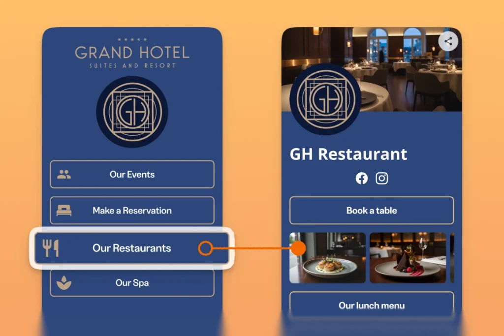 Link in bio page that links to a restaurant website