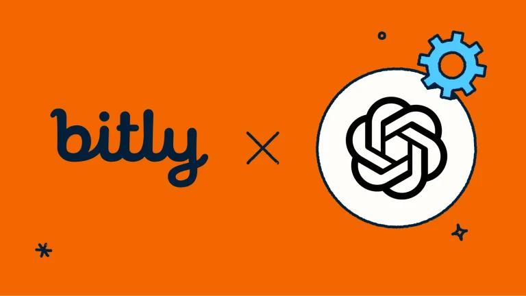 Bitly logo and ChatGPT logo side by side on an orange background, joined by an “x” to show the integration.